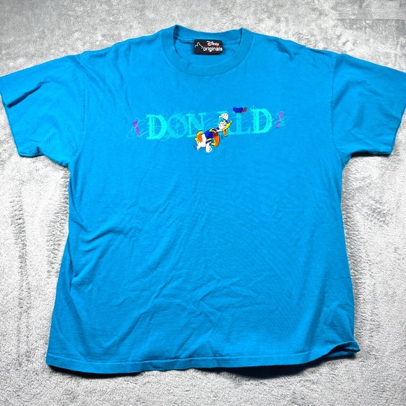 Disney Originals Donald Duck Graphic Tee L XL Blue 90s Vintage Cartoon - Picture 1 of 6